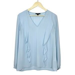 Banana Republic Ruffle Blouse M Blue Balloon Sleeve Career Sheer Pullover